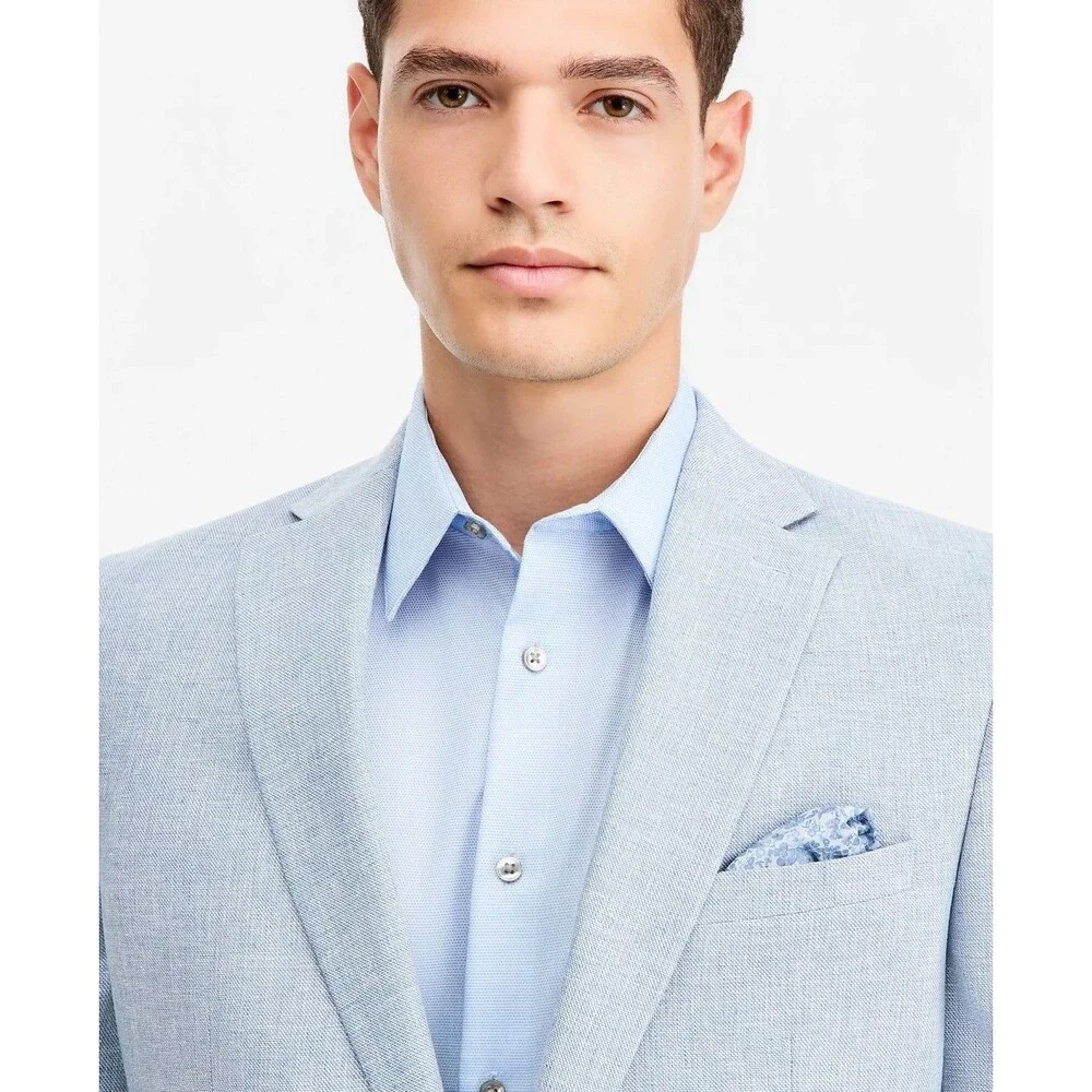 $495 NEW BAR III MENS 38R BLUE LINEN SLIM 2 PIECE SUIT WITH DRESS PANTS 30X30